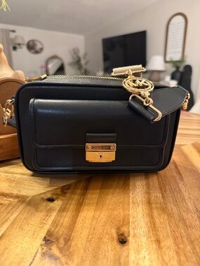 Michael Kors Black Leather Shoulder Crossbody with Gold Hardware